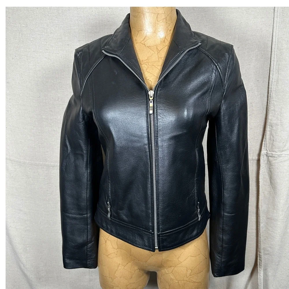 Austin Clothing Co Black Genuine Leather‎ Moto Biker Jacket Size Small Women